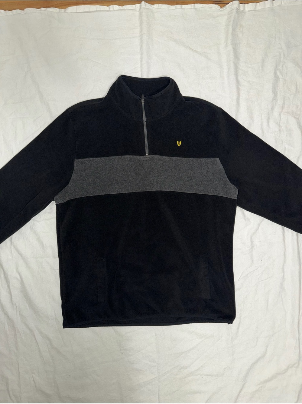 Prince & Fox Black and Gray Half-Zip Fleece Pullover with Yellow Logo